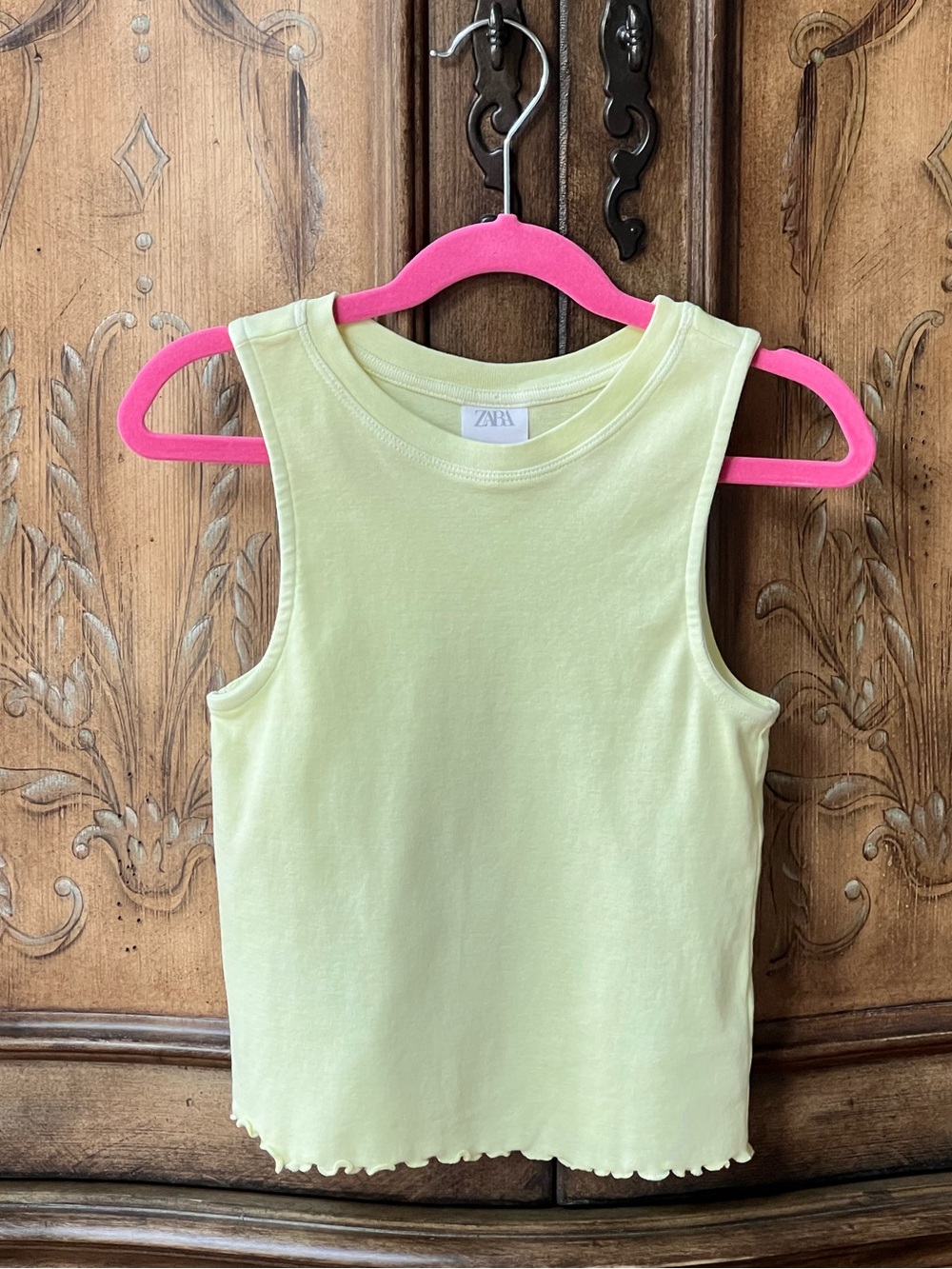 Zara Girls NWOT Light Yellow Cropped Tank Top Sleeveless Crew Neck Chic Sz 10